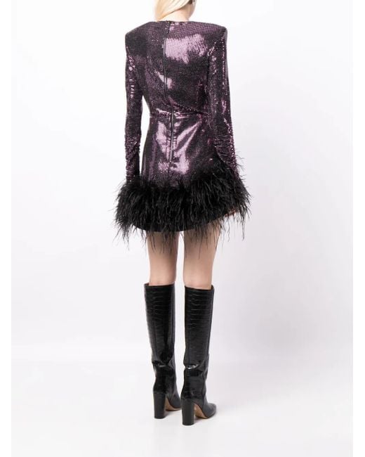 Bronx and Banco Purple Feather-Detailing Metallic-Finish Dress