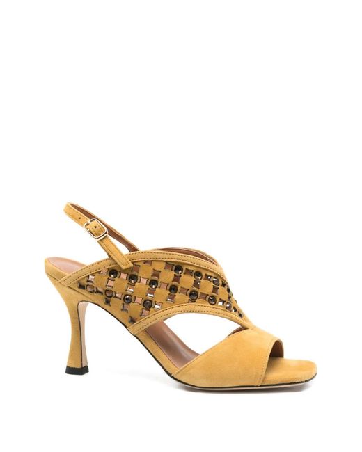 Evaluna Metallic Square-Toe Embellished Sandals