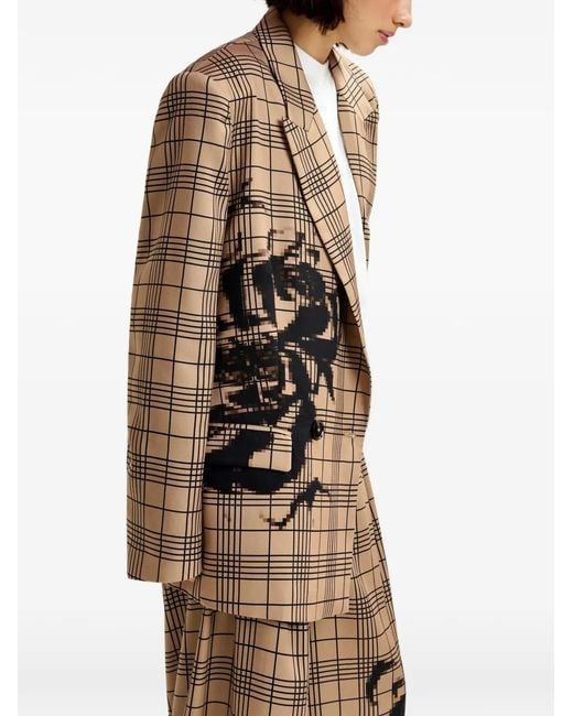 Essentiel Antwerp Brown Juliana Checked-Print Double-Breasted Blazer
