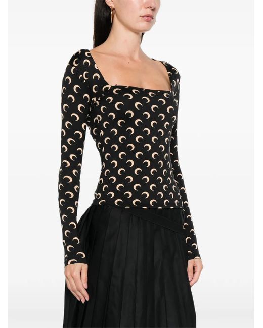 MARINE SERRE Black Moon-Print Top