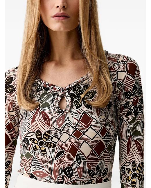 Farm Rio Gray Floral-Print Keyhole-Neck T-Shirt
