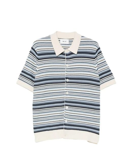 NN07 Blue Nolan 60019 Striped Knitted Shirt for men