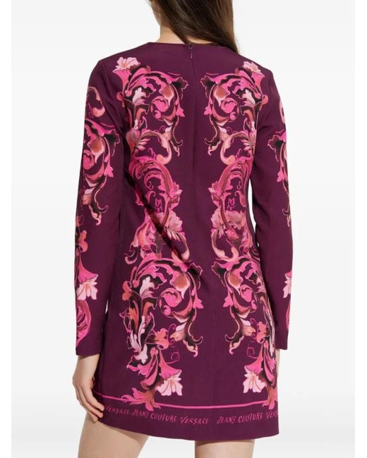 Versace Jeans Couture Red Printed Long-Sleeve Mini Dress