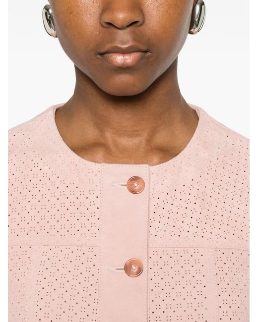 Bully Pink Perforated-Detail Collarless Jacket