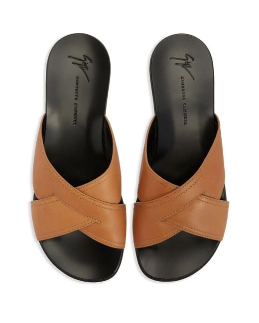 Giuseppe Zanotti Brown Flavio Crossover-Straps Leather Sandals for men