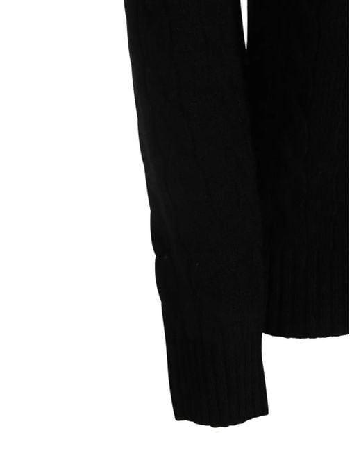 Polo Ralph Lauren Black V-Neck Cable Knit Sweater With Embroidered Logo