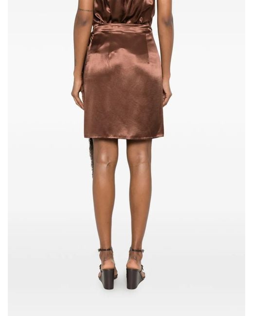 THE NINA STUDIO Brown Fringe-Trim Wrap Skirt