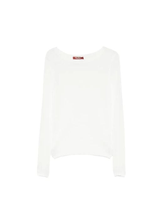 Max Mara White Fiorito Fine-Knit Long-Sleeve Sweater
