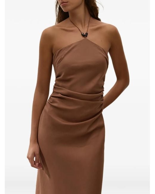 Faithfull The Brand Brown Natalia Halterneck Ruched-Detail Dress