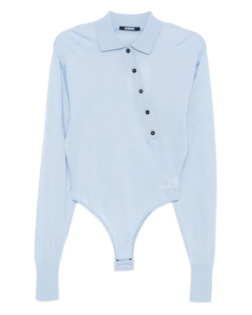 Jacquemus Blue Polo-Neck Bodysuit