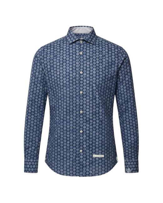 Tintoria Mattei 954 Blue Geometric-Print Long-Sleeve Shirt for men