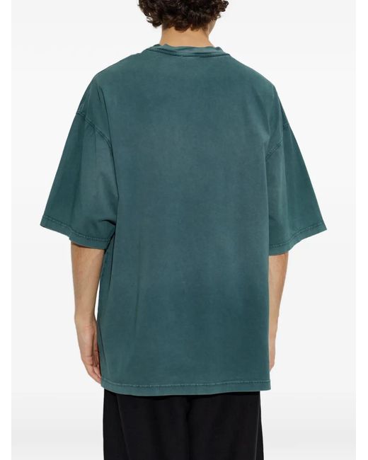 Moschino Green Embroidered-Logo T-Shirt for men