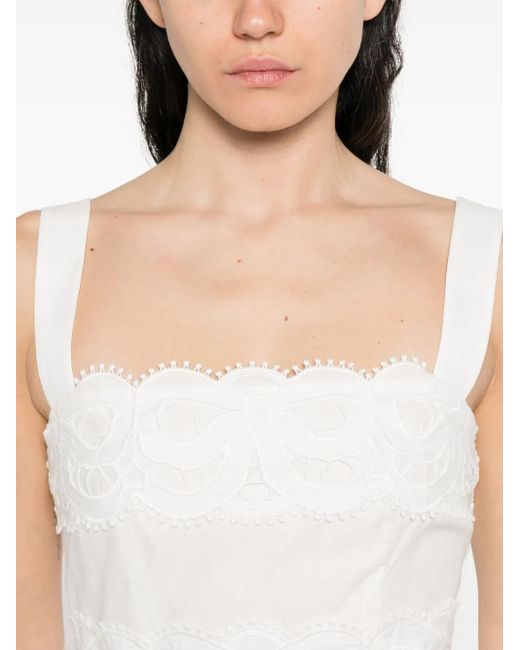 Self-Portrait White Lace-Trimmed Dress