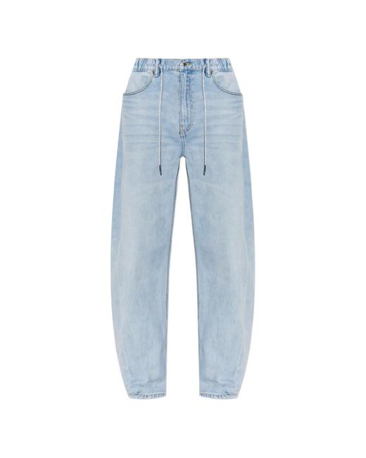 Alexander Wang Blue Crystal-Embellished Drawstring-Waist Jeans