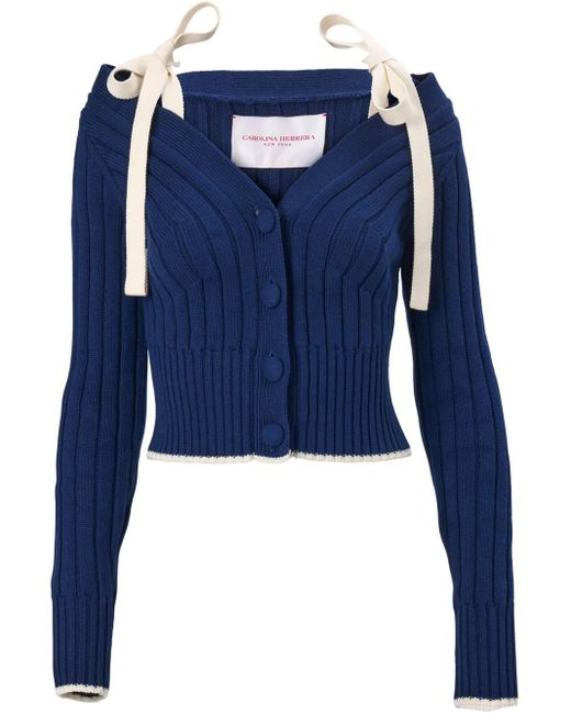 Carolina Herrera Blue Off-Shoulder Cardigan