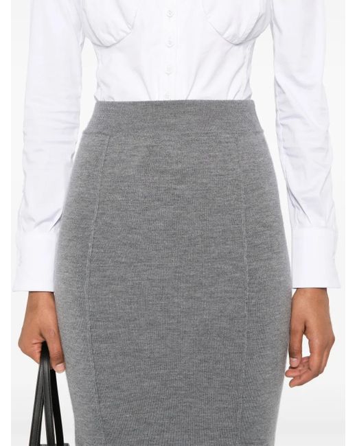 Pinko Gray Degustazione Wool-Blend Midi Skir And Fitted