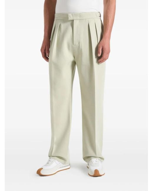 Manière De Voir Green Pierre Hatched Pleated Tailored Trousers for men