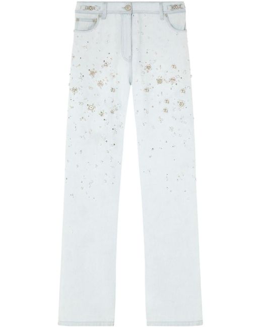 Versace White Embellished Straight-leg Jeans