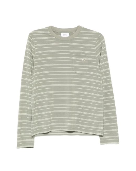 Maison Kitsuné Gray Striped Long-Sleeve T-Shirt