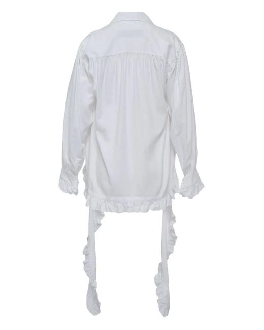 OPEN YY White Ruffled Lace-Up Blouse
