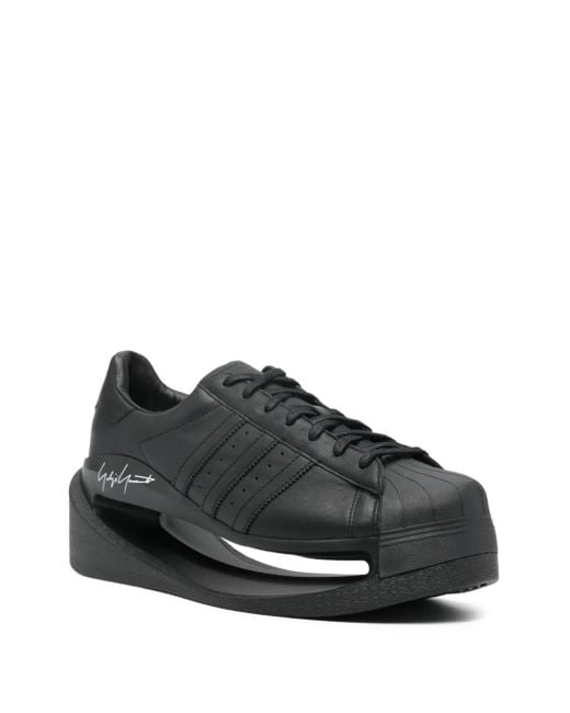 Y-3 Black Platform Leather Trainers