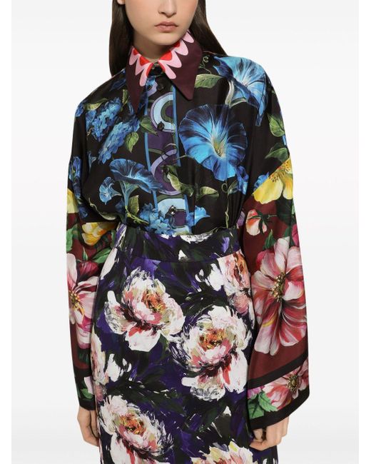 Chemise oversize en soie à imprimé fleurs Dolce & Gabbana en coloris Blue