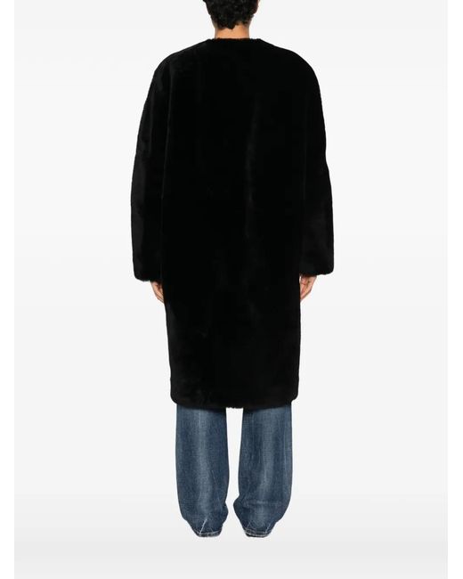 Totême Black Midi Shearling Coat