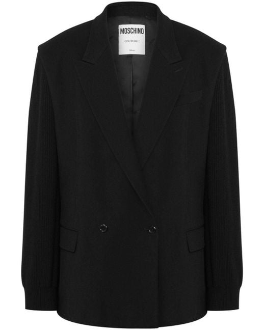 Moschino Black Double-breasted Knitted-sleeve Blazer for men