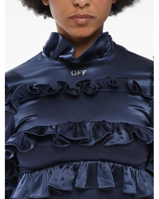 Off-White c/o Virgil Abloh Blue Ruffle-Trimmed Satin Mini Dress