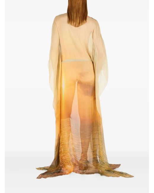 Roberto Cavalli Yellow Printed Kaftan Dress