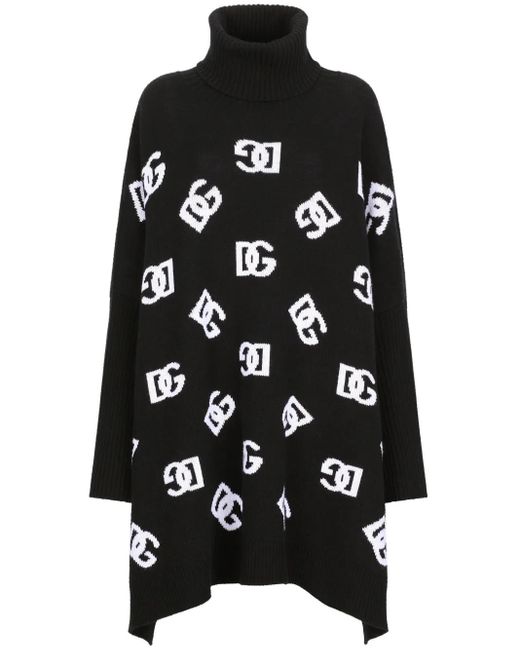 Dolce & Gabbana Black Wool Logo Poncho
