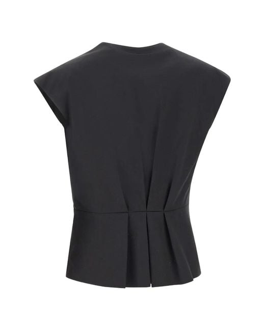 Marella Black Wrap-Front Pleated Top