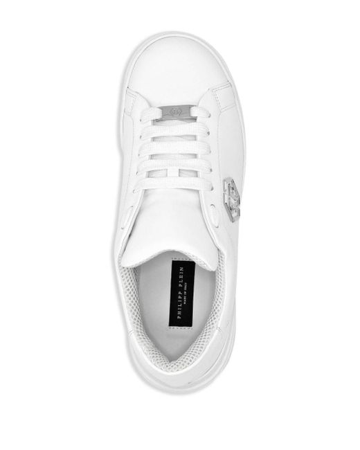 Philipp Plein White Logo-appliqué Leather Sneakers for men