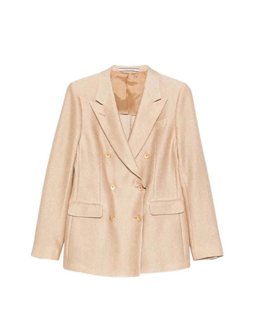 Tagliatore Natural Double-Breasted Pinstripe-Pattern Jacket