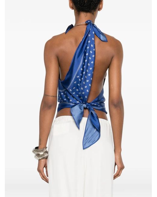 Christopher Esber Blue Bandana-Print Scarf-Tie Top
