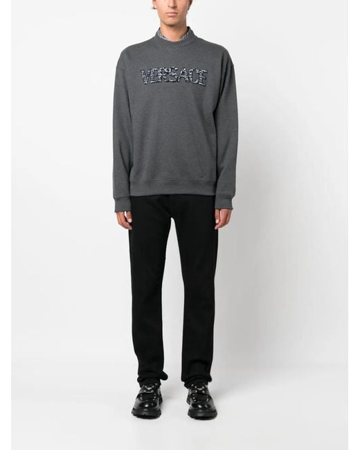Versace Gray Logo-Patch Cotton Sweatshirt for men