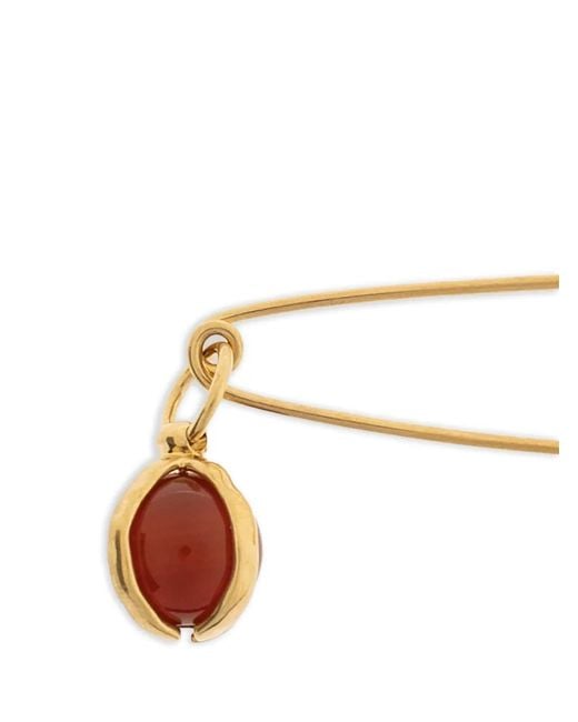 Jil Sander White Stone-Pendant Safety-Pin Brooch