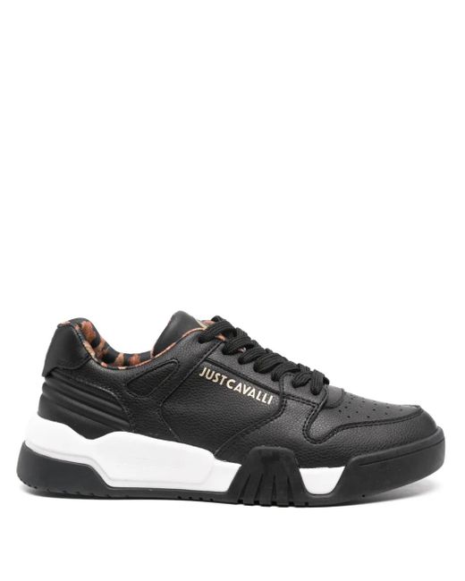 Just Cavalli Black Embossed-Logo Leather Sneakers
