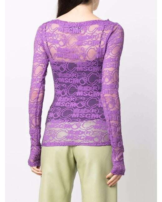 Top de encaje con manga larga MSGM de color Purple