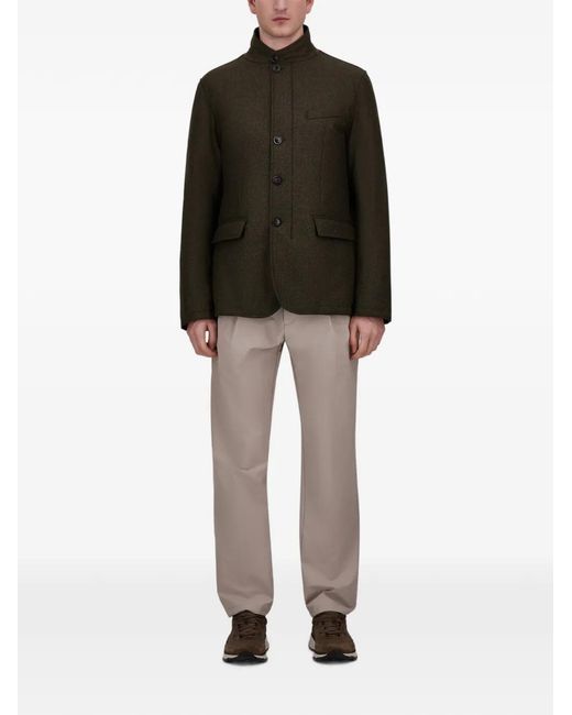 Herno Green Button-Up High-Neck Jacket for men