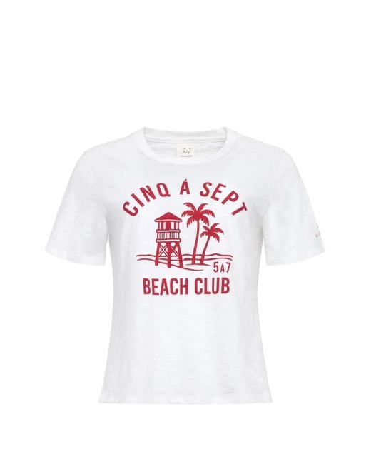 Cinq À Sept White Logo-Print Slub-Texture T-Shirt