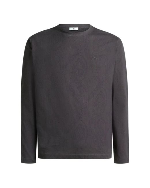 Etro Gray Cotton-Jersey Sweater With Arnica-Motif for men