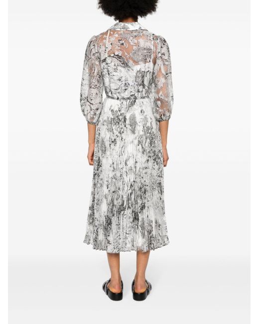 Nissa Gray Floral-print Organza Midi Dress