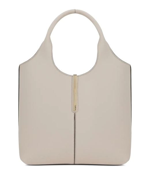 Tod's Gray Leather Mini Tote With Branded Metal Bar Accessory Bags