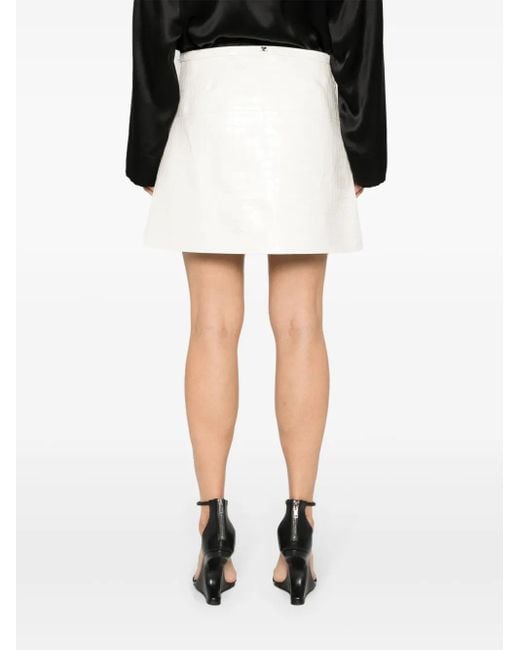Courreges White Ellipse Crocodile-Effect Leather Mini Skirt