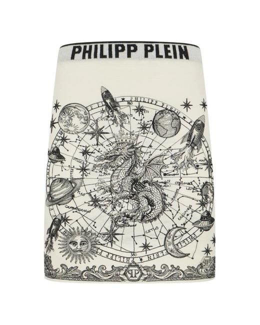 Philipp Plein Gray Zodiac-Print Knitted Mini Skirt
