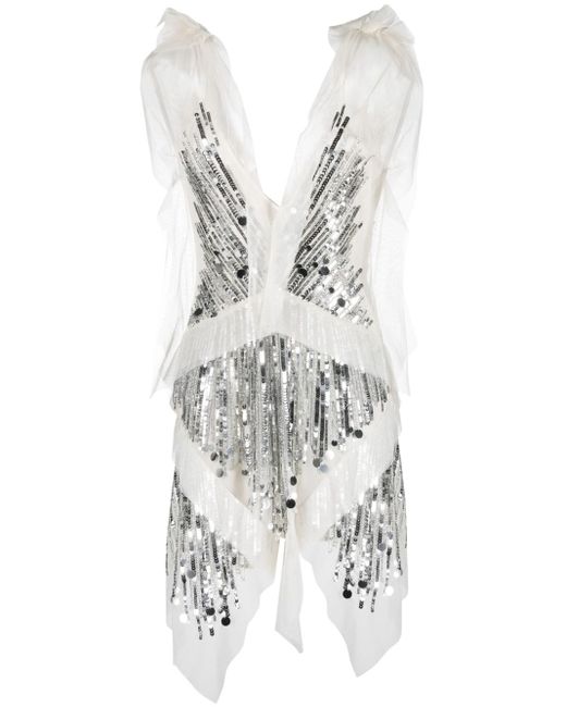 Amen White Sequin-embellished Sleeveless Mini Dress