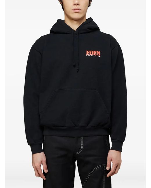 EDEN power corp Black Logo-Print Drawstring Hoodie for men