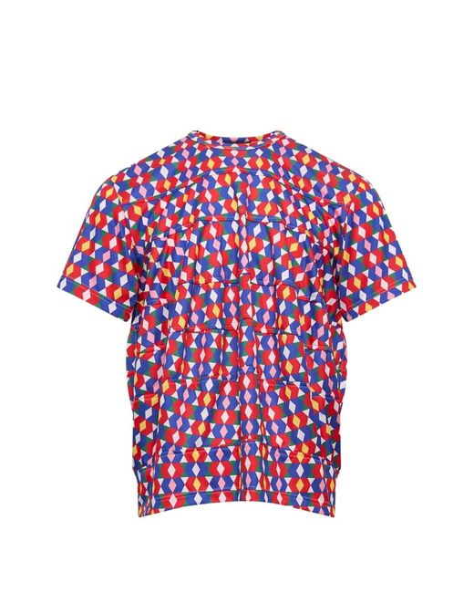 Comme des Garçons Red Geometric-Print Mesh T-Shirt for men