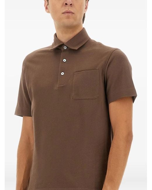 Zegna Brown Cotton Polo Shirt With Pocket for men